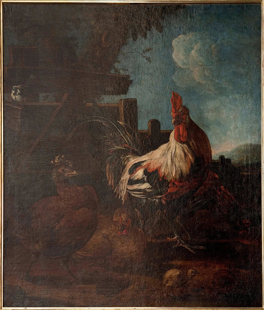 Höna med höns och kycklingar - Melchior de Hondecoeter