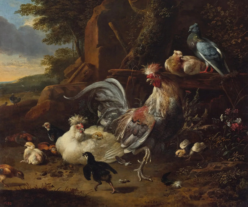 Kock, hönor och andra fjäderfän i en gård - Melchior de Hondecoeter
