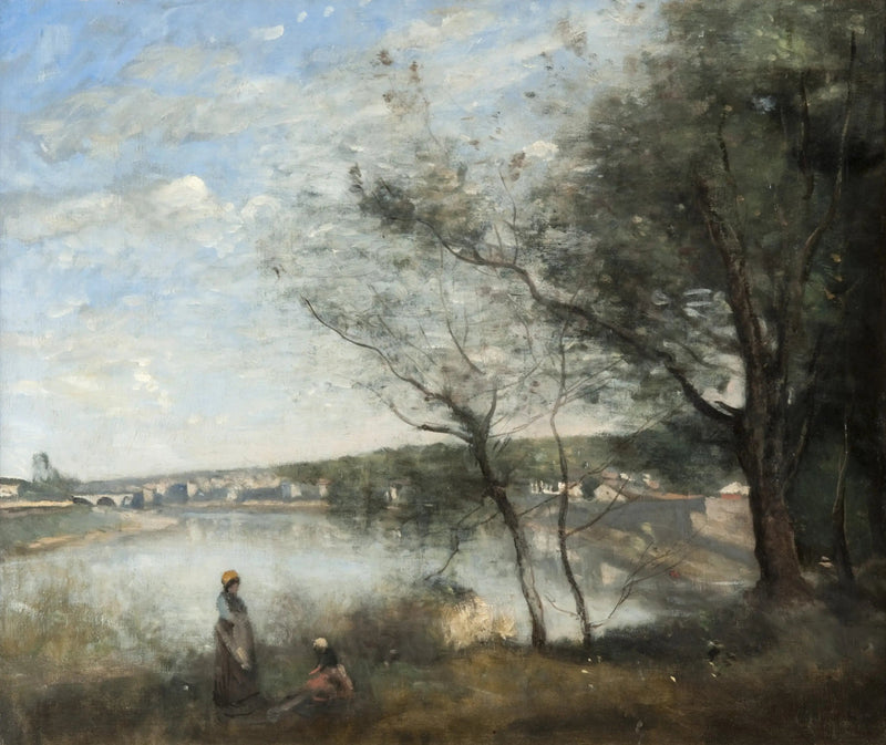 Corbeil på avstånd: Bakom träden, på morgonen - Jean-Baptiste Camille Corot