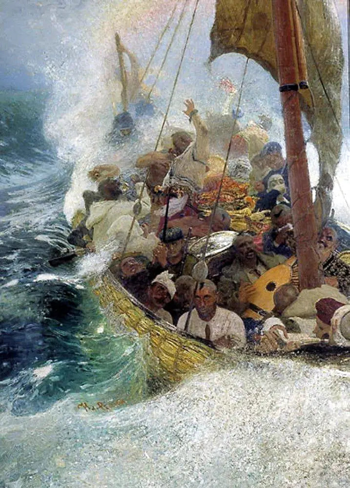 Cossacks vid Svarta havet. Zaporogiska cossacks på en chaika under en storm. - Ilya Repin