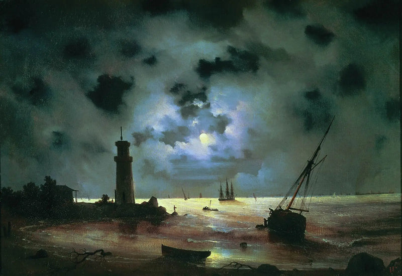 Nattkusten. Nära fyren - Ivan Aïvazovski
