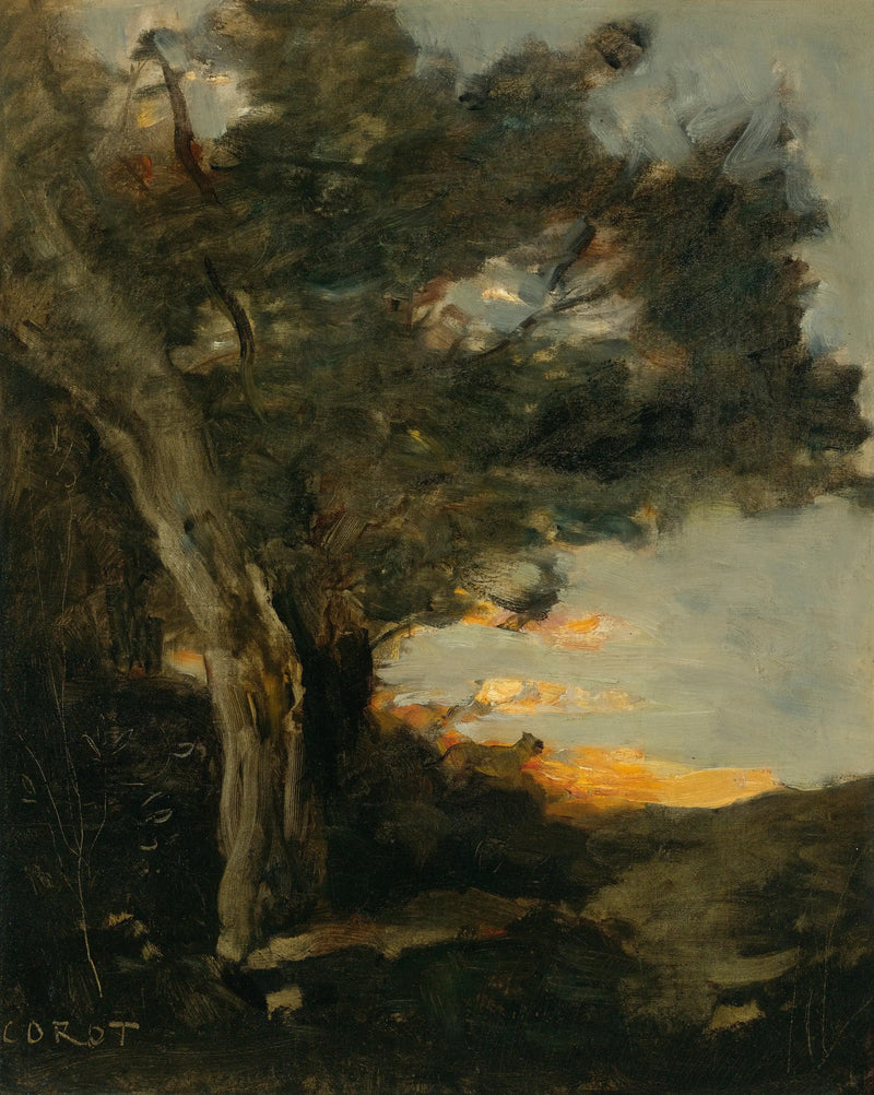Solnedgång med en lejoninna - Jean-Baptiste Camille Corot