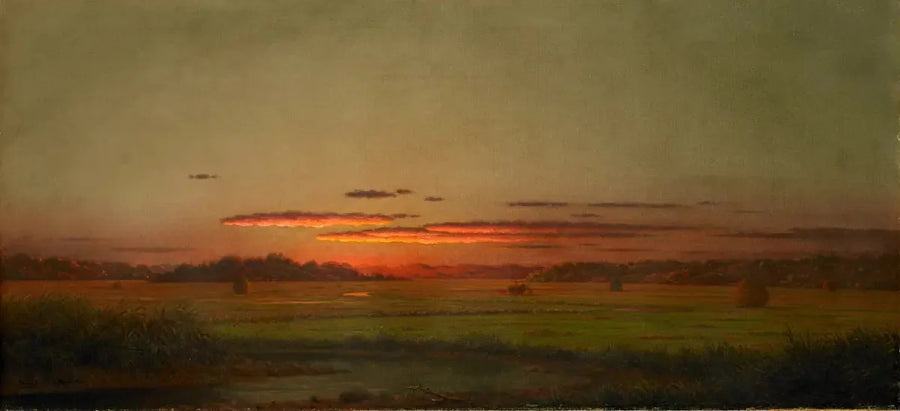 Solnedgång, höskulle i fjärran - Martin Johnson Heade