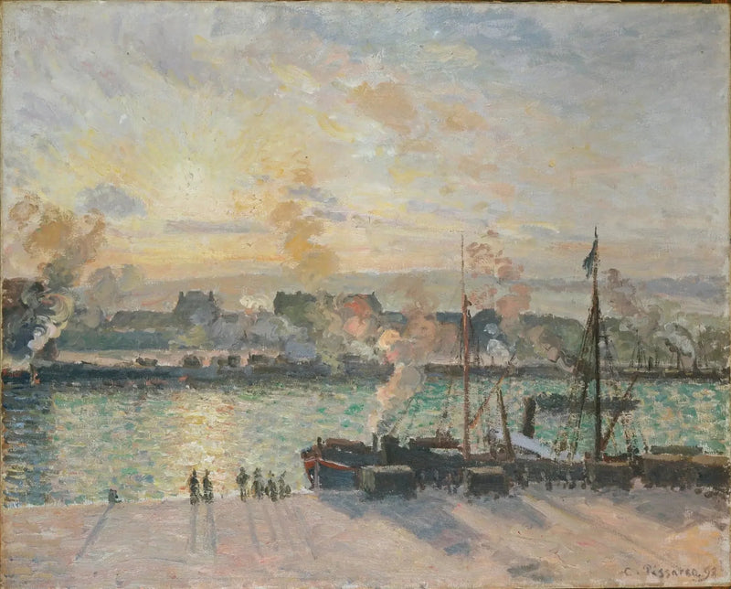 Solnedgång, hamnen i Rouen (ångbåtar) - Camille Pissarro