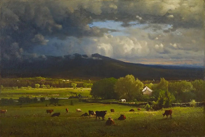 Solnedgång över floden - George Inness