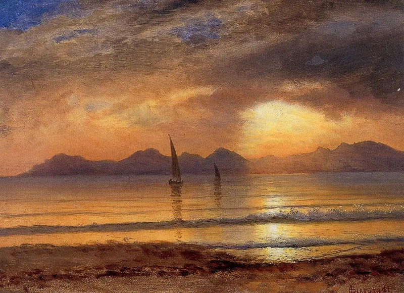 Solnedgång över en bergssjö - Albert Bierstadt