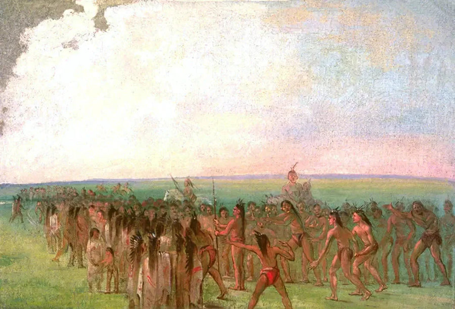 Löpning bakom Mandan-by - George Catlin