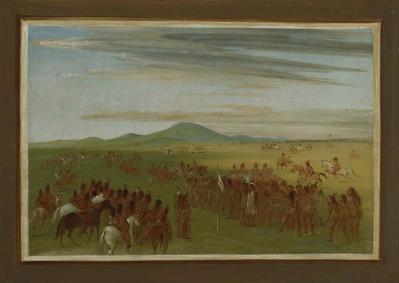 Hästkapplöpning på en bana bakom Mandan-by - George Catlin