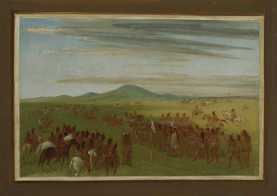 Hästkapplöpning på en bana bakom Mandan-by - George Catlin