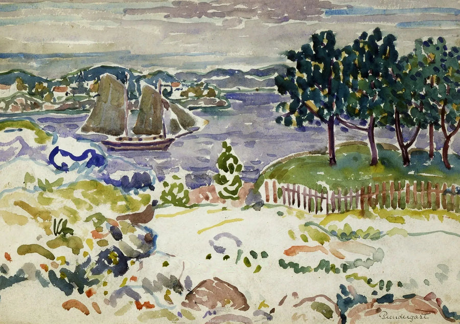 Bukt med segelbåt, Maine - Maurice Prendergast