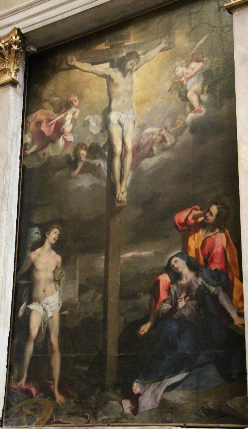 Kristus på korset med Madonna, San Giovanni och San Sebastiano - Federico Barroci