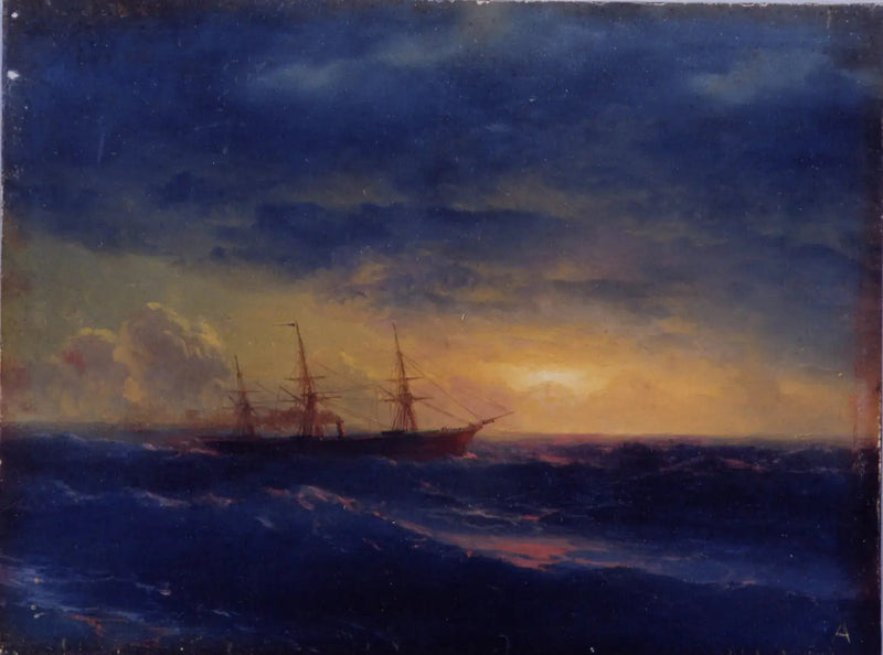Kryssare till sjöss på natten - Ivan Aïvazovski