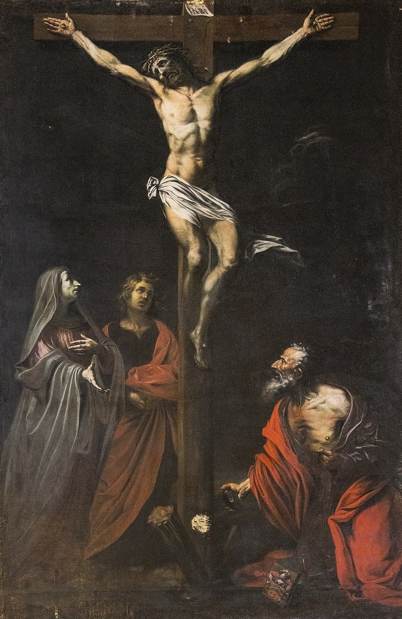 Korsfästelse med Jungfru Maria, helige Johannes och helige Jeremiás - Jusepe de Ribera