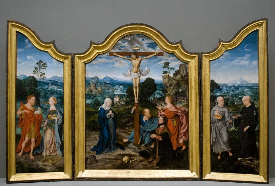 Korsfästelse med helgon och donatorer - Joos van Cleve