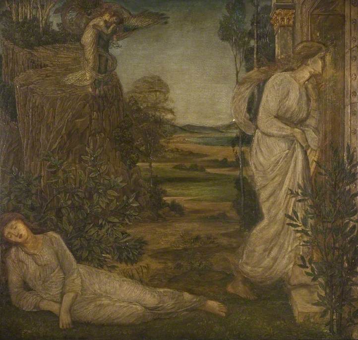 Cupido och Psyche - Gröna väggmålningar i palatset - Edward Burne-Jones