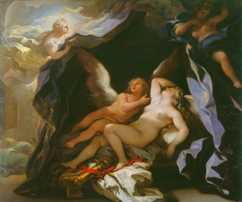Cupidon som besöker Psyche sovande - Luca Giordano