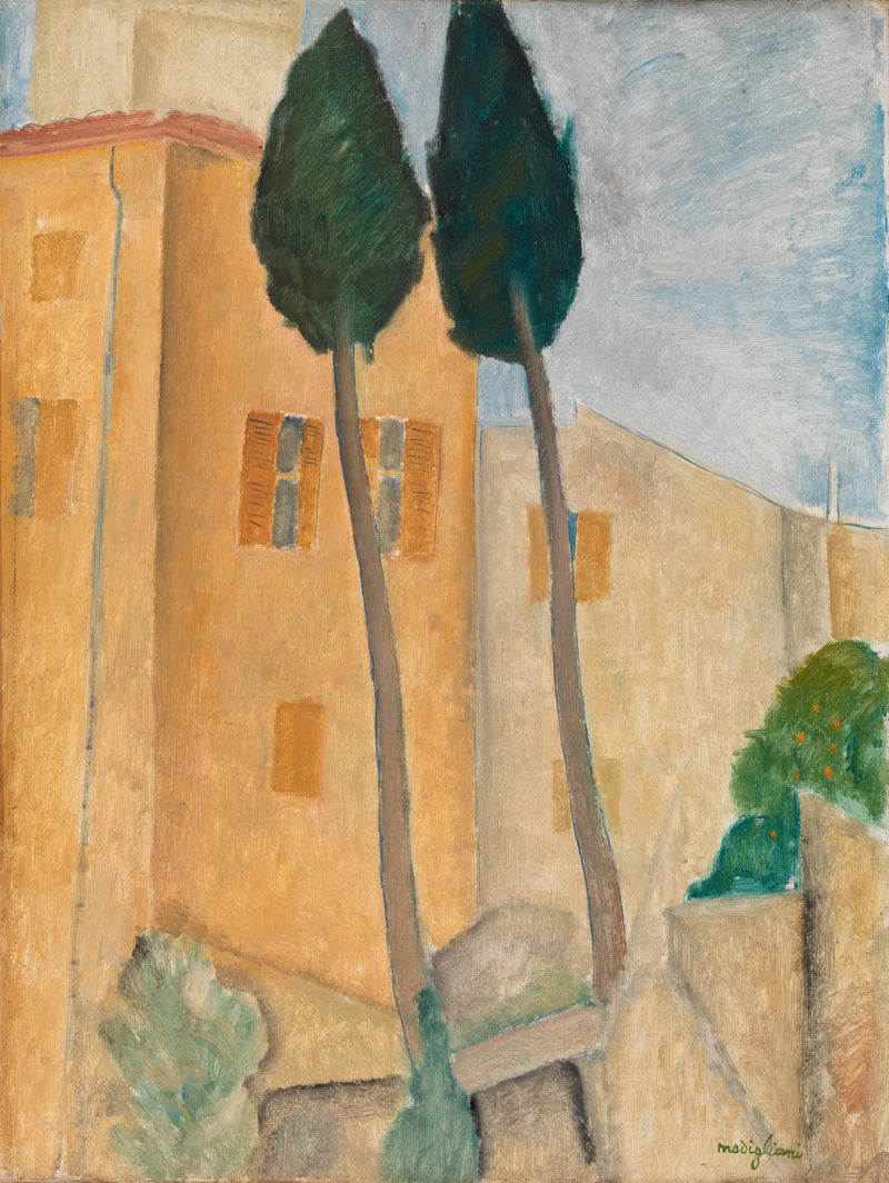 Cypresser och hus i Cagnes - Amedeo Modigliani