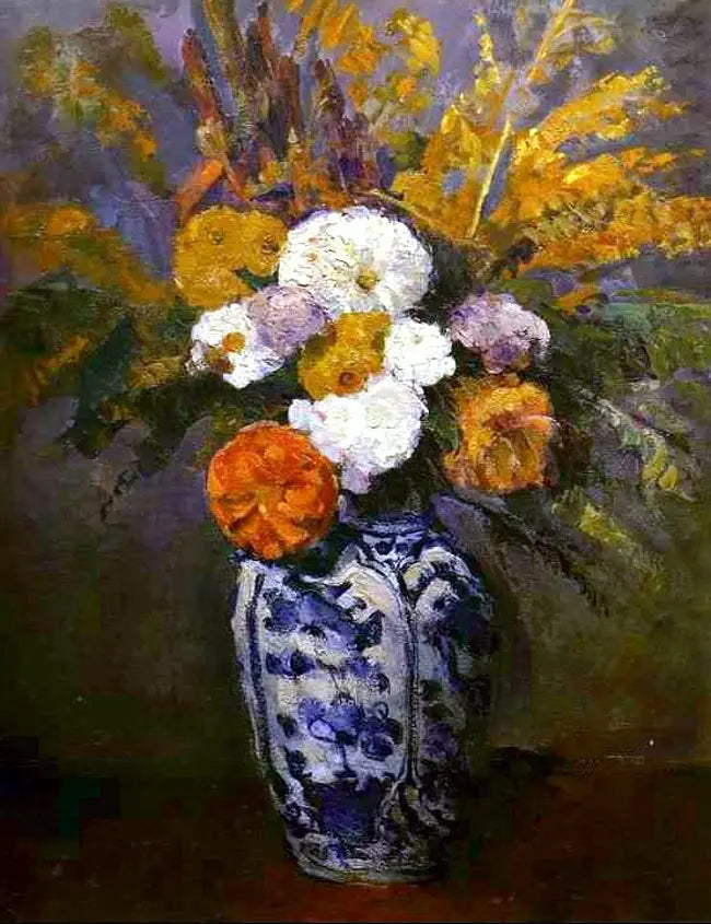 Dahlior i en stor Delft-vas - Paul Cézanne