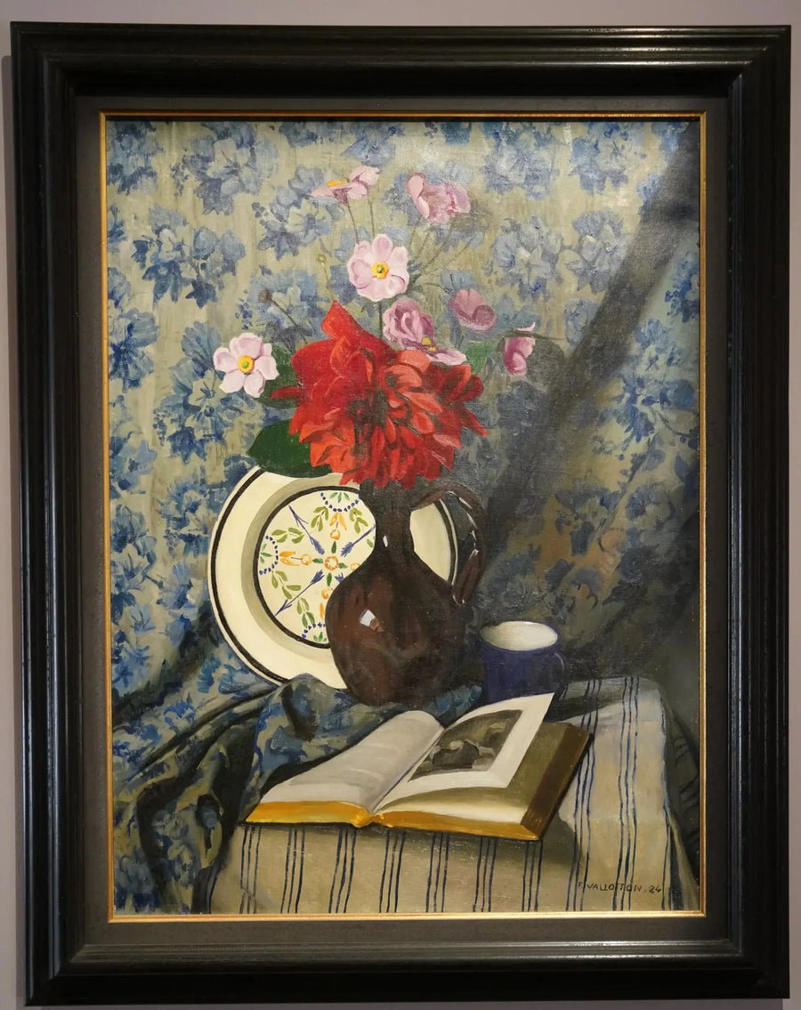 Röda dahlior och öppen bok - Félix Vallotton