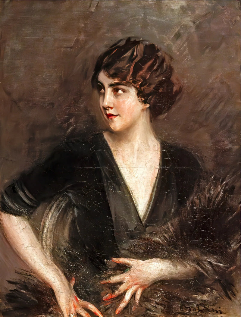 Dame med mörk pälsstola - Giovanni Boldini