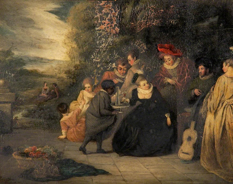 sittande dam med tjänare - Antoine Watteau
