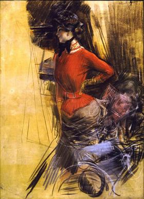 Dame i röd kappa - Giovanni Boldini