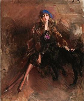 Dame med en svart greyhound - Giovanni Boldini