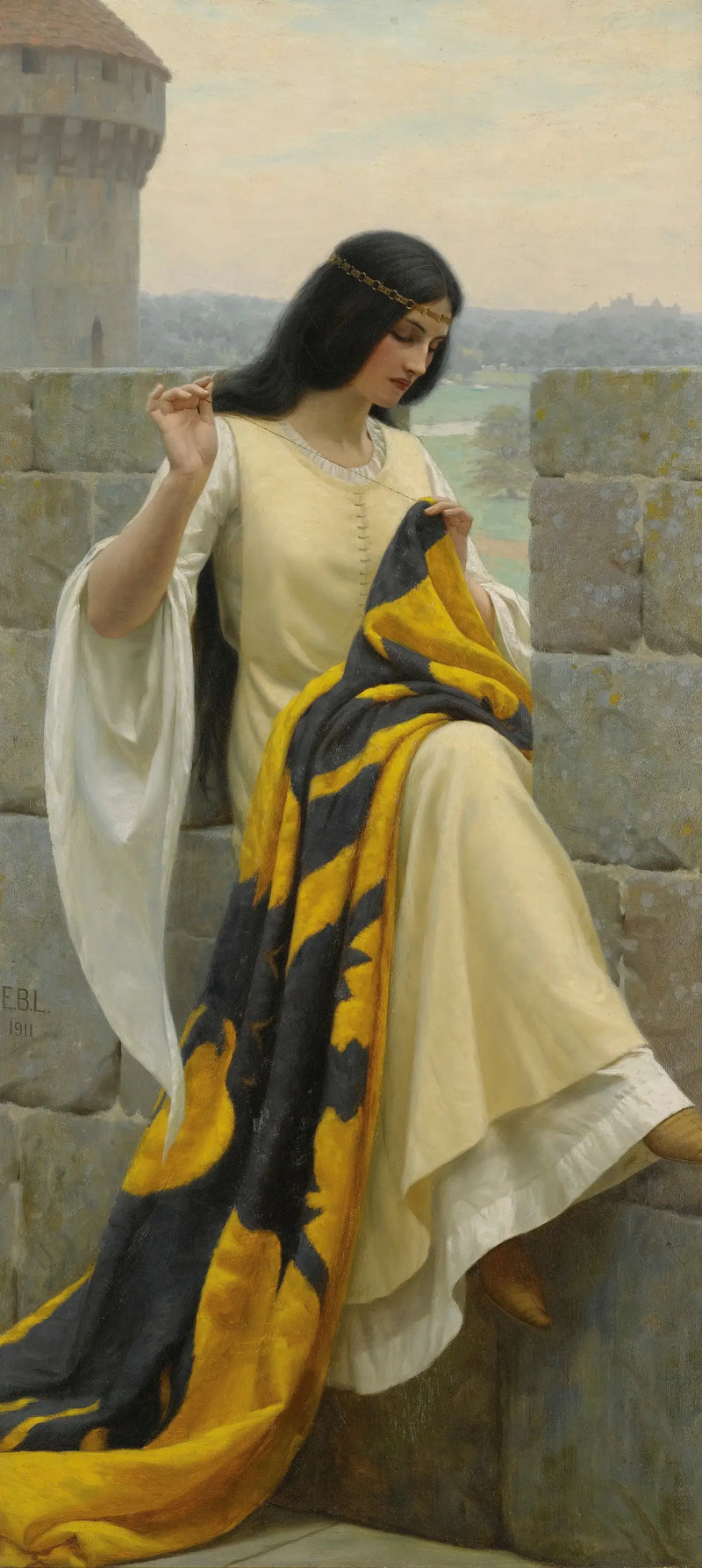 Dame broderar fanan - Edmund Blair Leighton