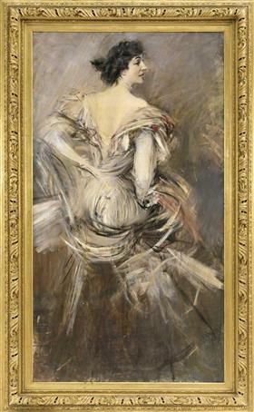 Dam i brun aftonklänning - Giovanni Boldini