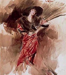Dam i röd klänning - Giovanni Boldini