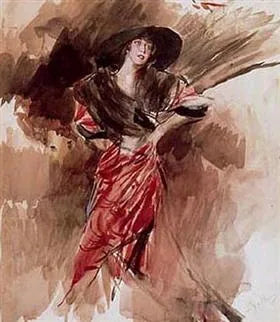 Dam i röd klänning - Giovanni Boldini