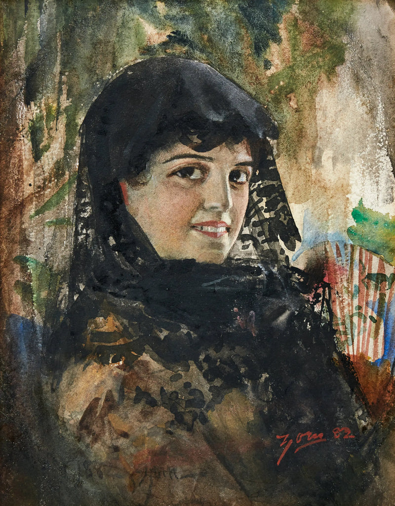 Spansk dam med svart mantilla - Anders Zorn