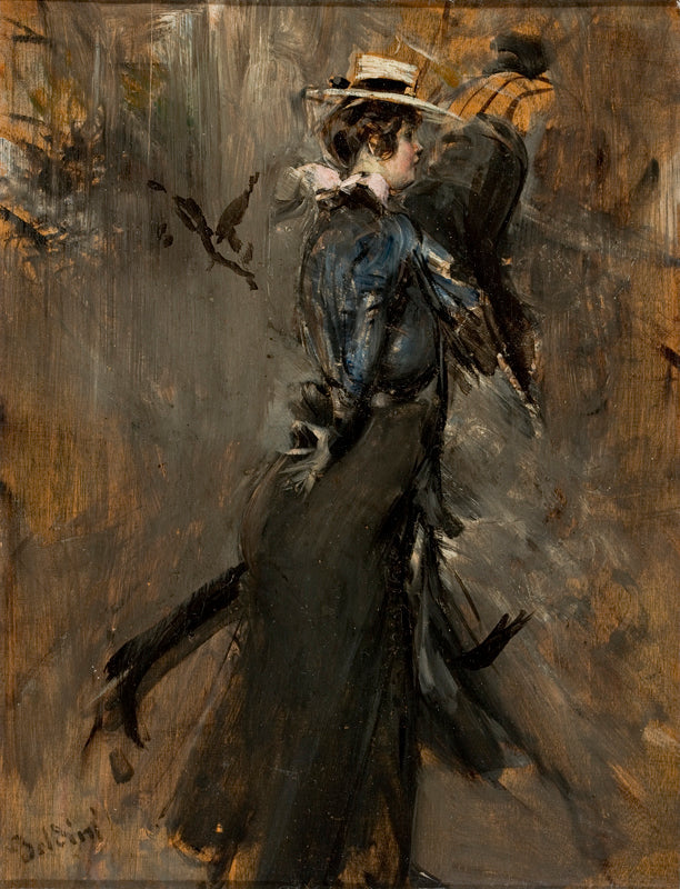 Dame med hatt av halm (Morgonpromenad) - Giovanni Boldini