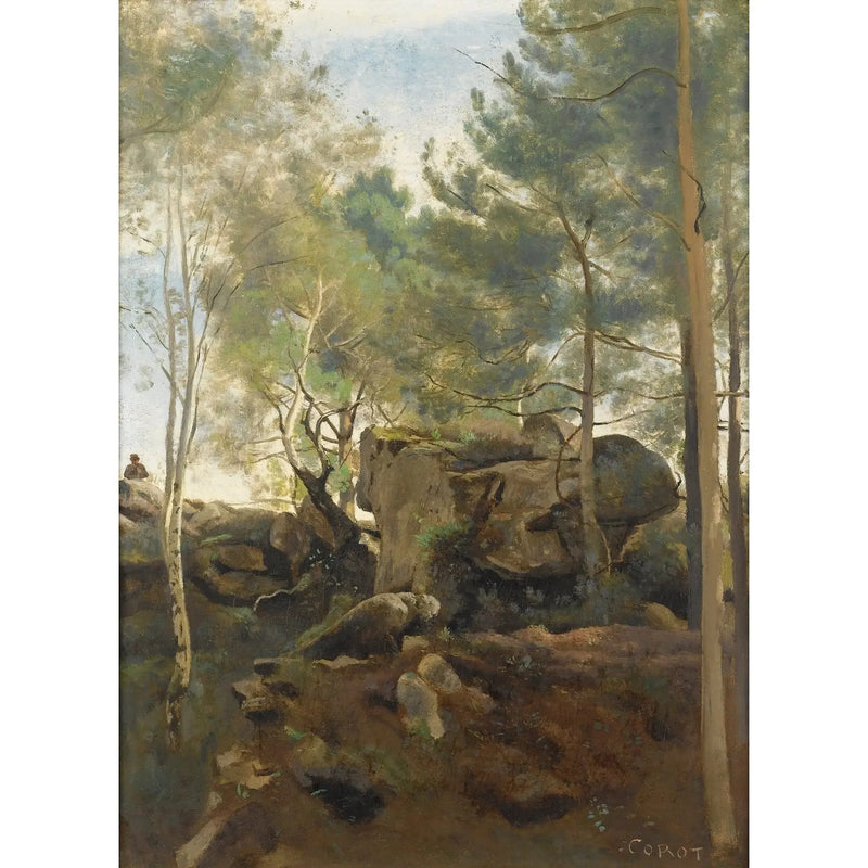I Fontainebleau-skogen. Tallar och björkar i klipporna - Jean-Baptiste Camille Corot