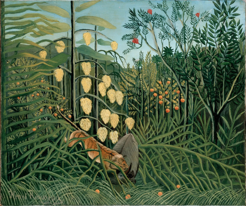 I regnskogen - Kamp mellan en tiger och en tjur - Henri Rousseau
