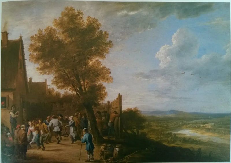 Bydans med utsikt över en flod - David Teniers den yngre