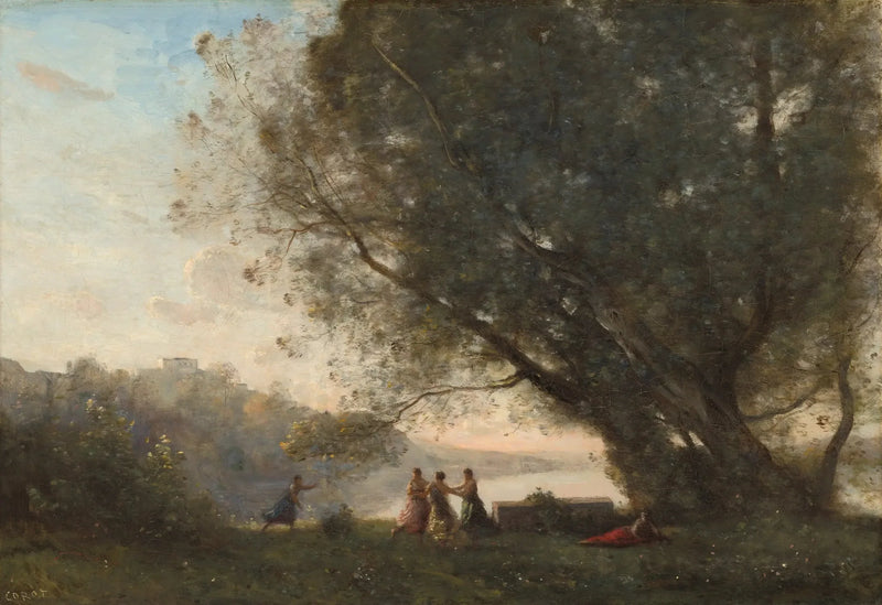Dans under träden vid sjökanten - Jean-Baptiste Camille Corot