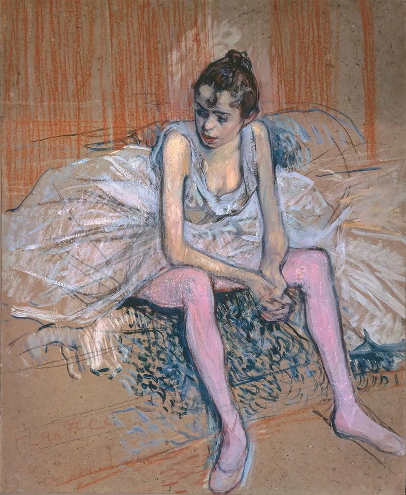 Sittande dansös med rosa strumpor - Henri de Toulouse-Lautrec