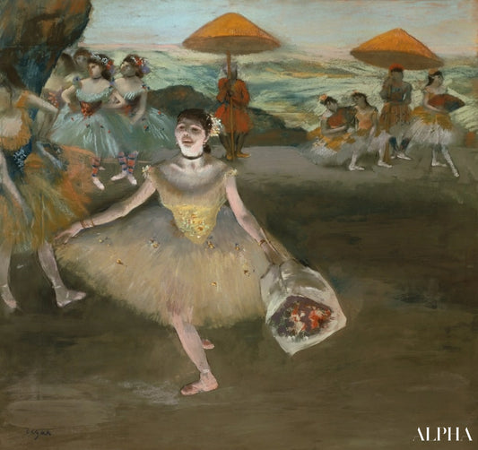 Danseuse au bouquet, saluant sur la scène - Edgar Degas - Reproductions de tableaux et peintures haut de gamme