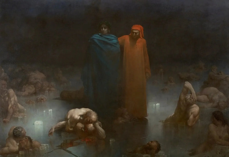Dante och Vergilius i den nionde cirkeln av helvetet - Gustave Doré