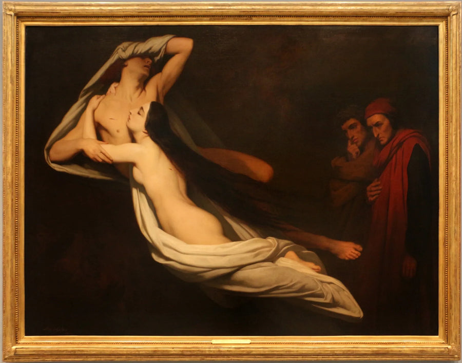 Dante och Vergilius möter Francesca da Rimini och Paolo Malatestas skuggor i Helvetet - Ary Scheffer