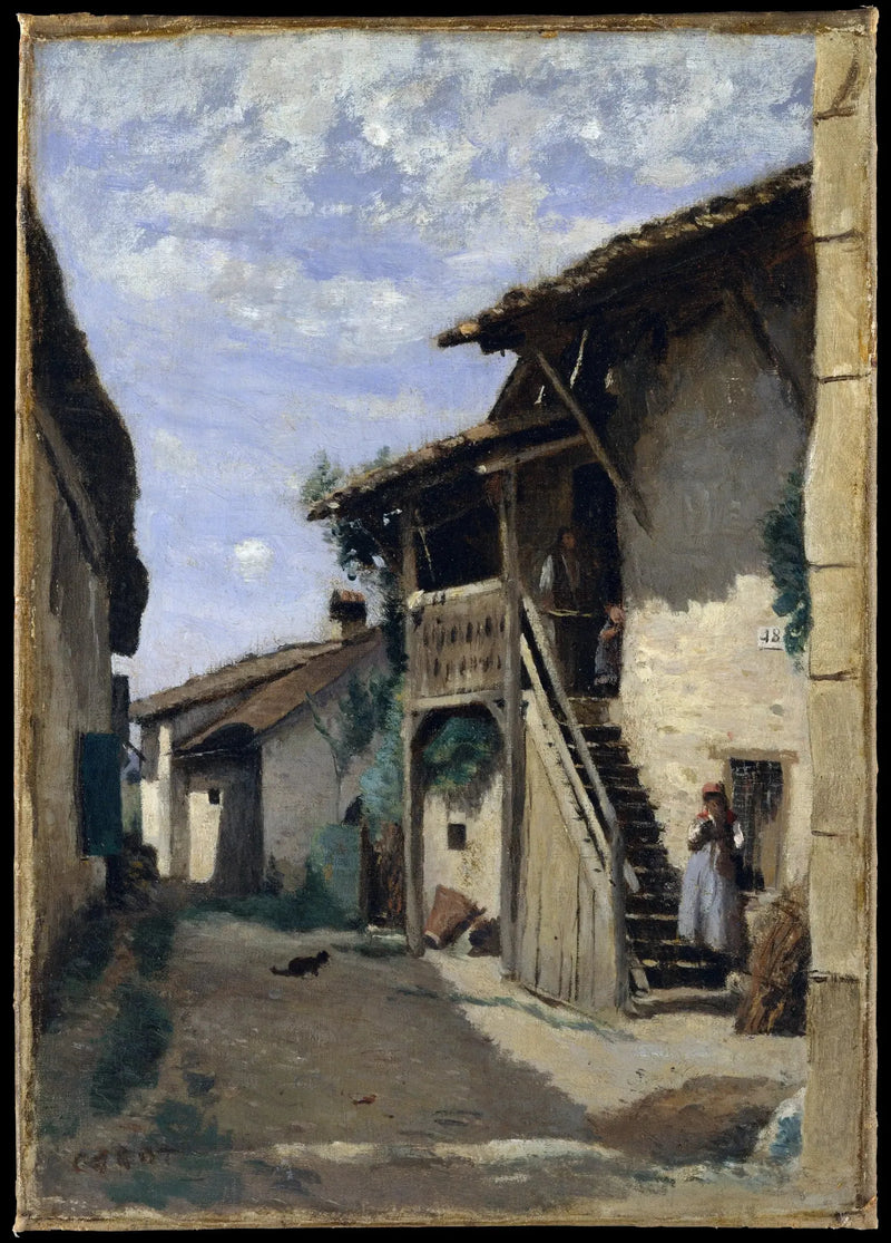Dardagny (nära Genève), en bygata - Jean-Baptiste Camille Corot