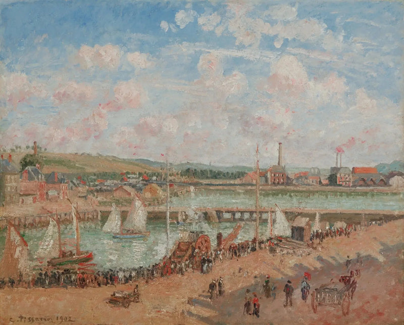 Fiskebåt, Dieppe, morgon, grått väder - Camille Pissarro