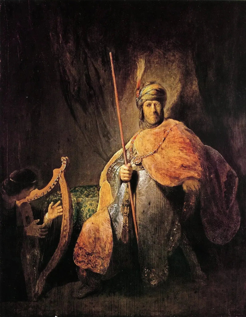 David som spelar harpa framför Saul - Rembrandt