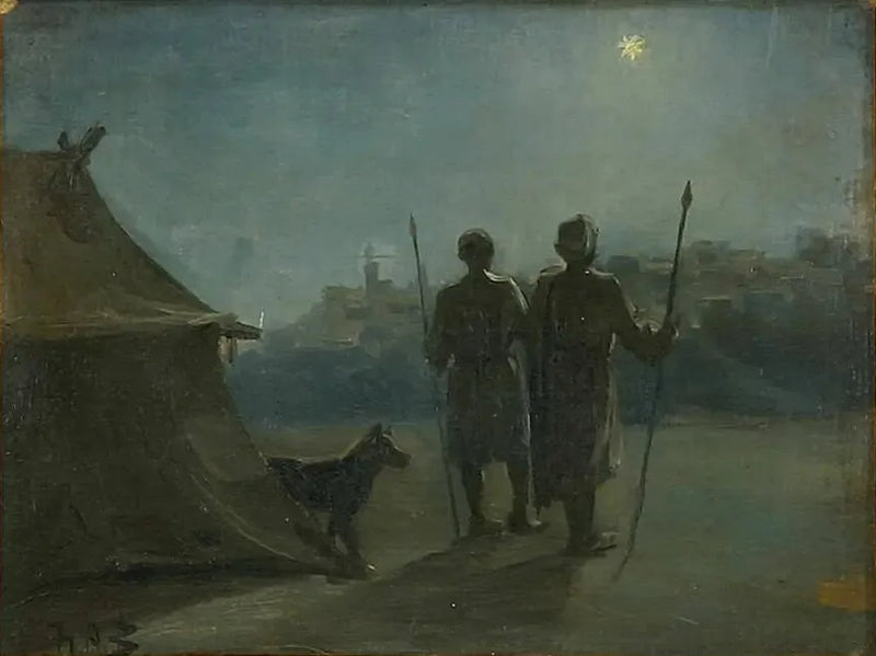 Orientaliskt motiv med två vakter framför ett tält. - H. A. Brendekilde