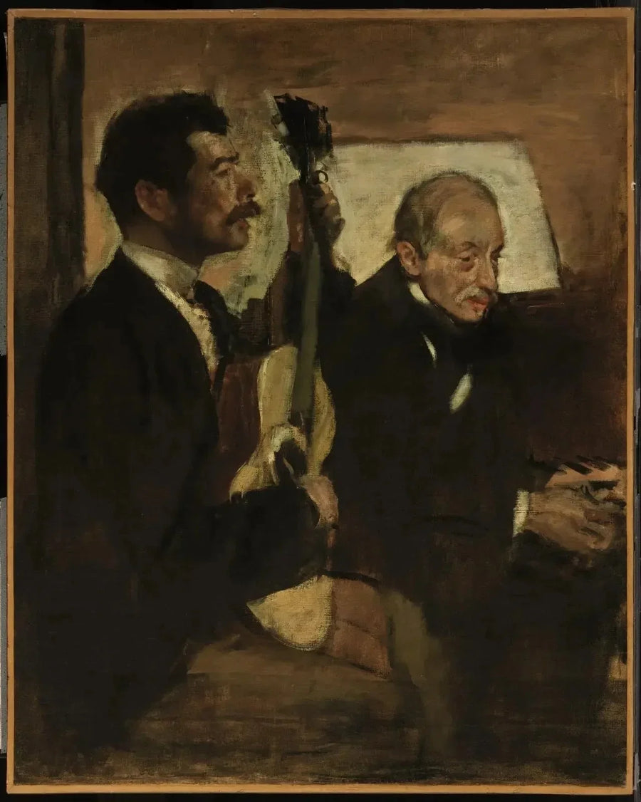Degas far som lyssnar på Lorenzo Pagans spela gitarr - Edgar Degas
