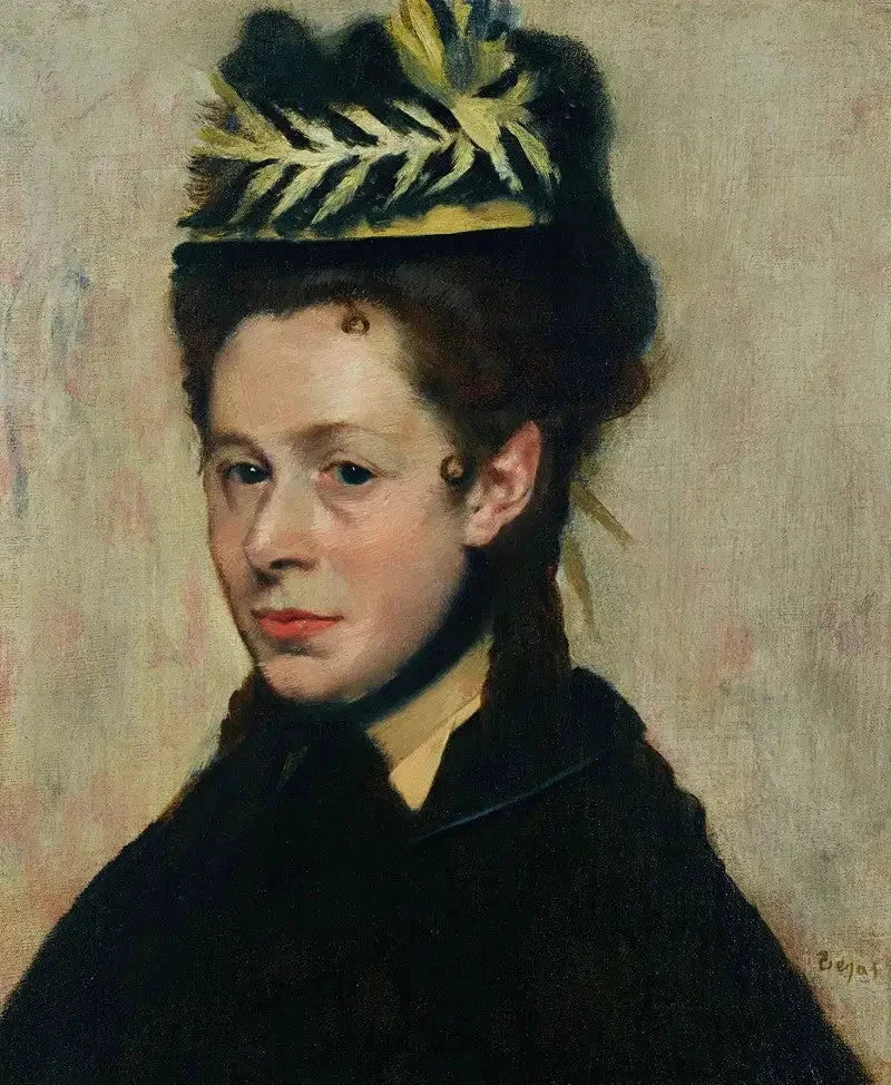 Kvinnohuvud med fjäderhatt - Edgar Degas