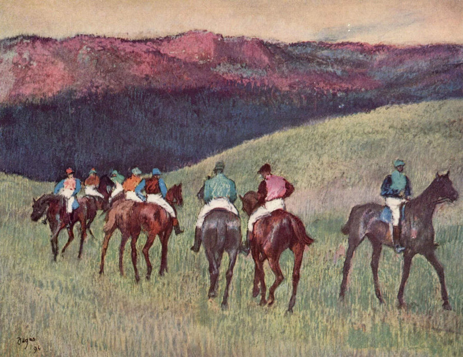 Hästar som tävlar i ett landskap - Edgar Degas