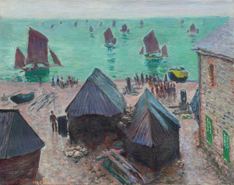 Båtarnas avgång, Étretat W1025 - Claude Monet