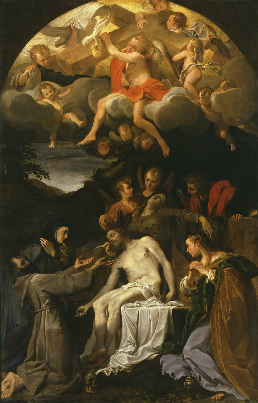 Avsägelse med Jungfru Maria och helgonen Klara, Franciskus, Magdalena och Johannes - Annibale Carracci